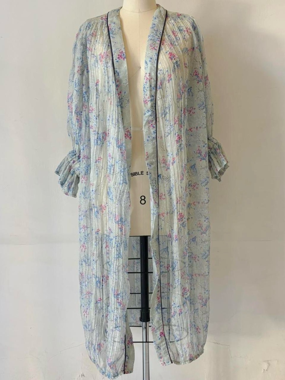 Sheer Floral Long Robe - Blue & Pink - Picture 3 of 6